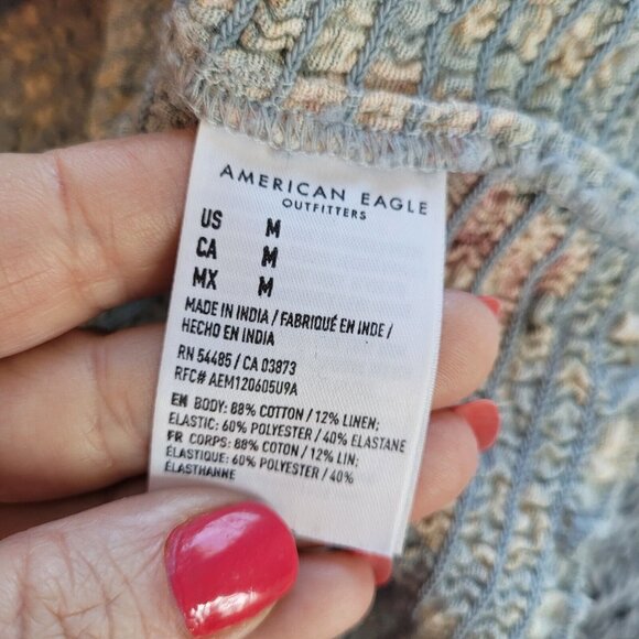 American Eagle Women Crop Top Medium Floral Smock Puff Sleeve‎ Y2K Boho 17466 - Picture 4 of 8